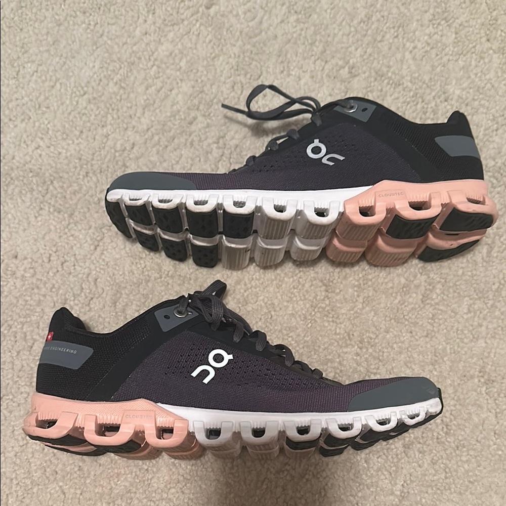On Running Black and Pink Athletic Shoes with Cloud Cushioning